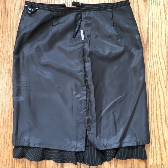 Vintage 90's jKE Brown Striped Ruffle Hem Straight Pencil Skirt - Picture 10 of 15